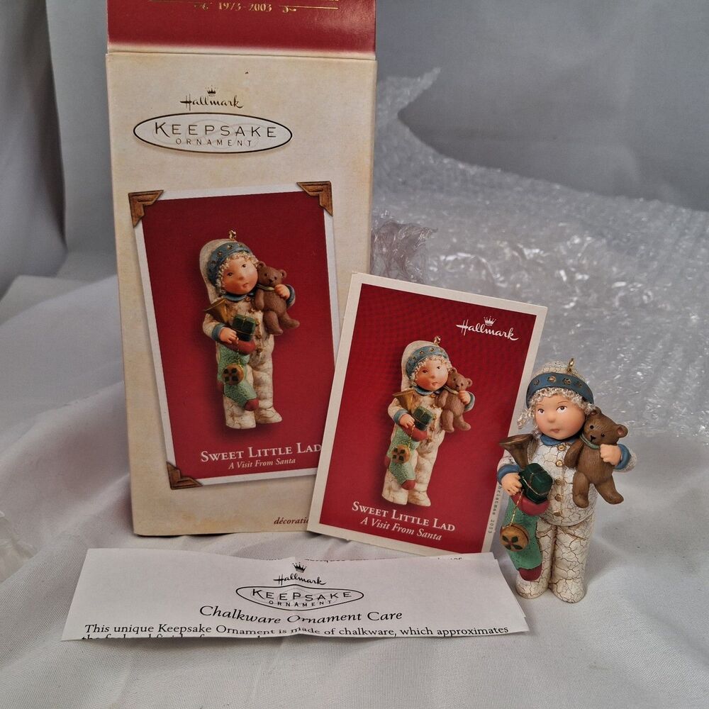 HALLMARK KEEPSAKE ORNAMENT 2003 SWEET LITTLE LAD A VISIT FROM SANTA - CHALKWARE